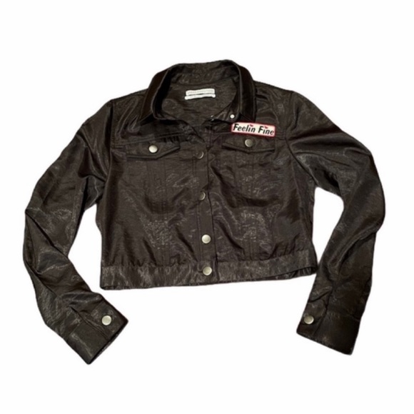 Urban outfitters Chic cropped black button front satin contemporary jacket small - Picture 5 of 10